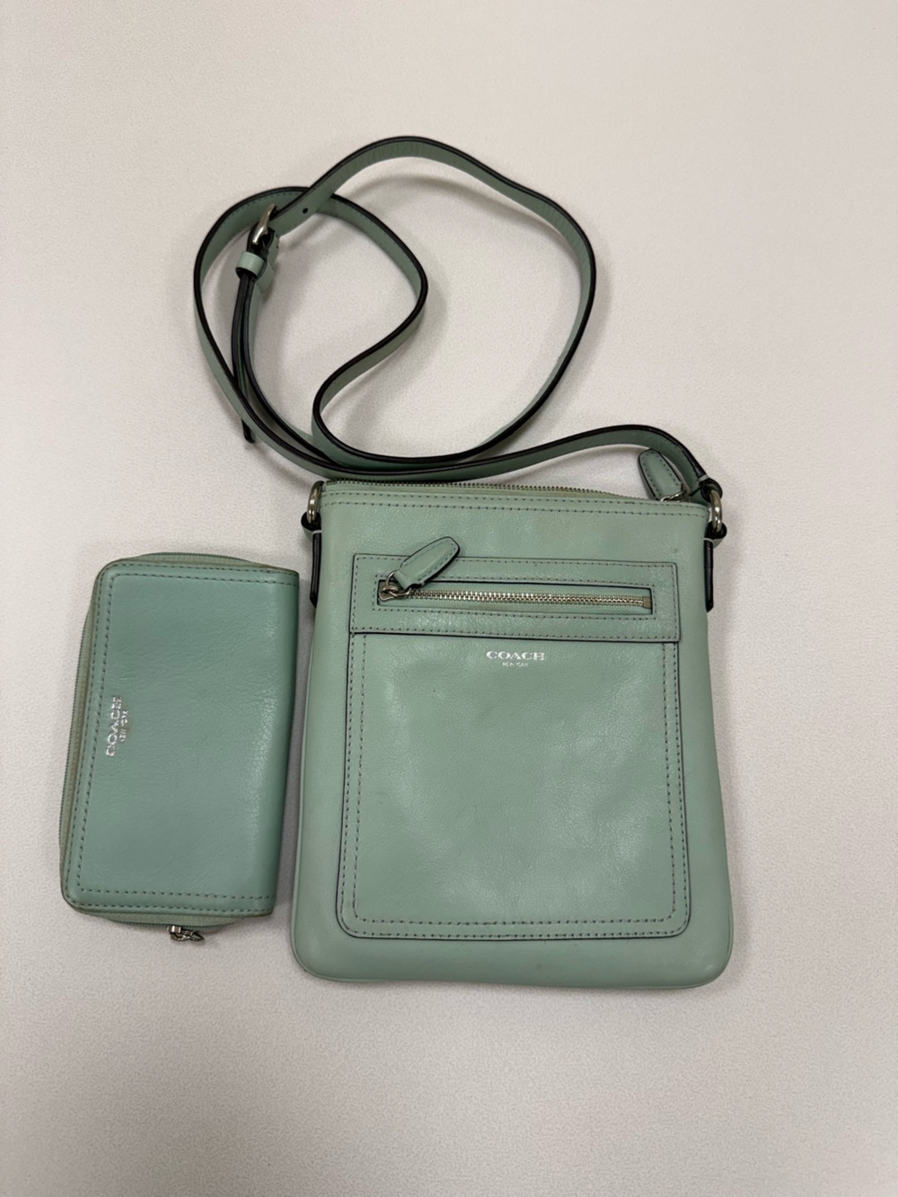 Coach Legacy Authentic Mint Green Leather Crossbody with Matching Wallet
